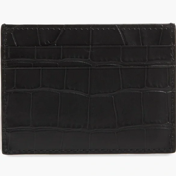 Balenciaga Logo Croc Embossed Leather Card Case Black